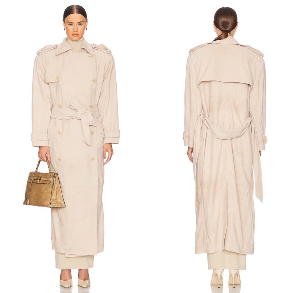 HELSA Suede Double Breasted Belted Oversized Long Trench Coat in Clay Size M
